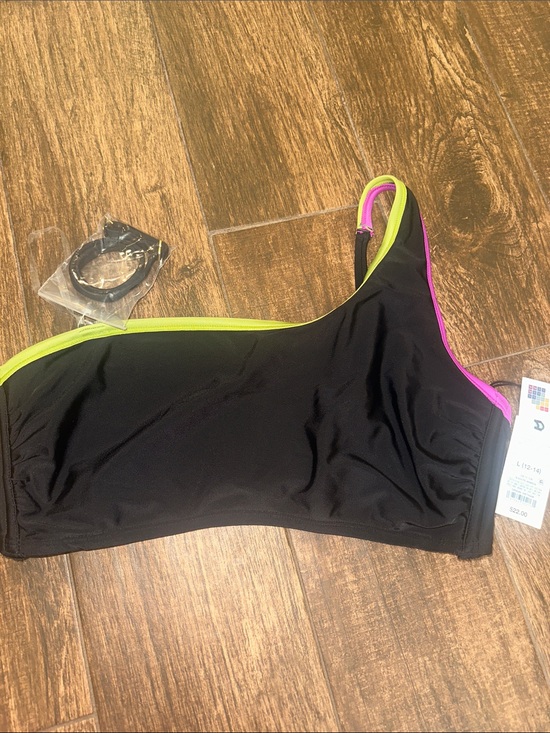 Shade & Shore Other - Shade & Shore Black Bikini Top with Neon Lime and purple Trim